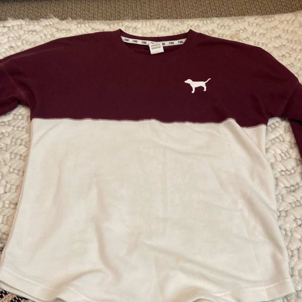 Vintage Pink Varsity Crew Neck size XS Maroon and cream